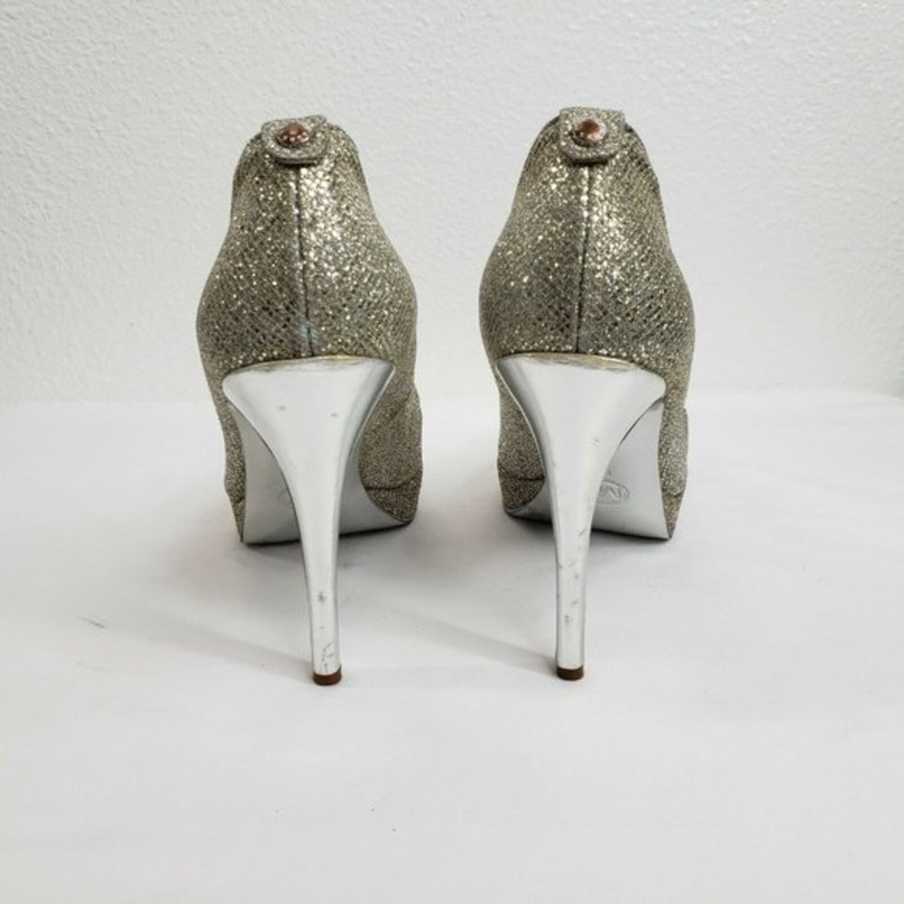 Michael Kors Peep Toe‎ Slip On Pumps Gold Silver Women Size 6 M Platform Heels - Picture 9 of 12